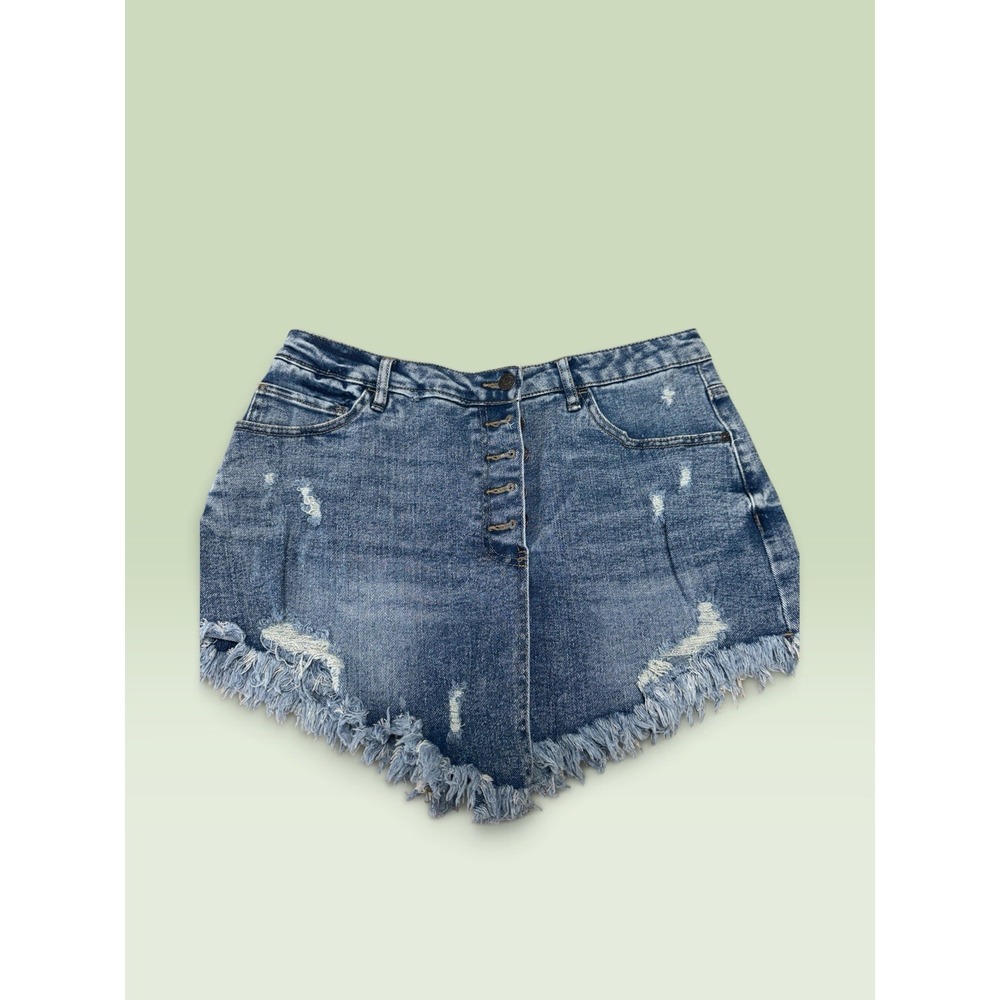 Madden NYC Super High Rise Denim Skort 13 NWT Distressed Frayed Asymmetric Blue